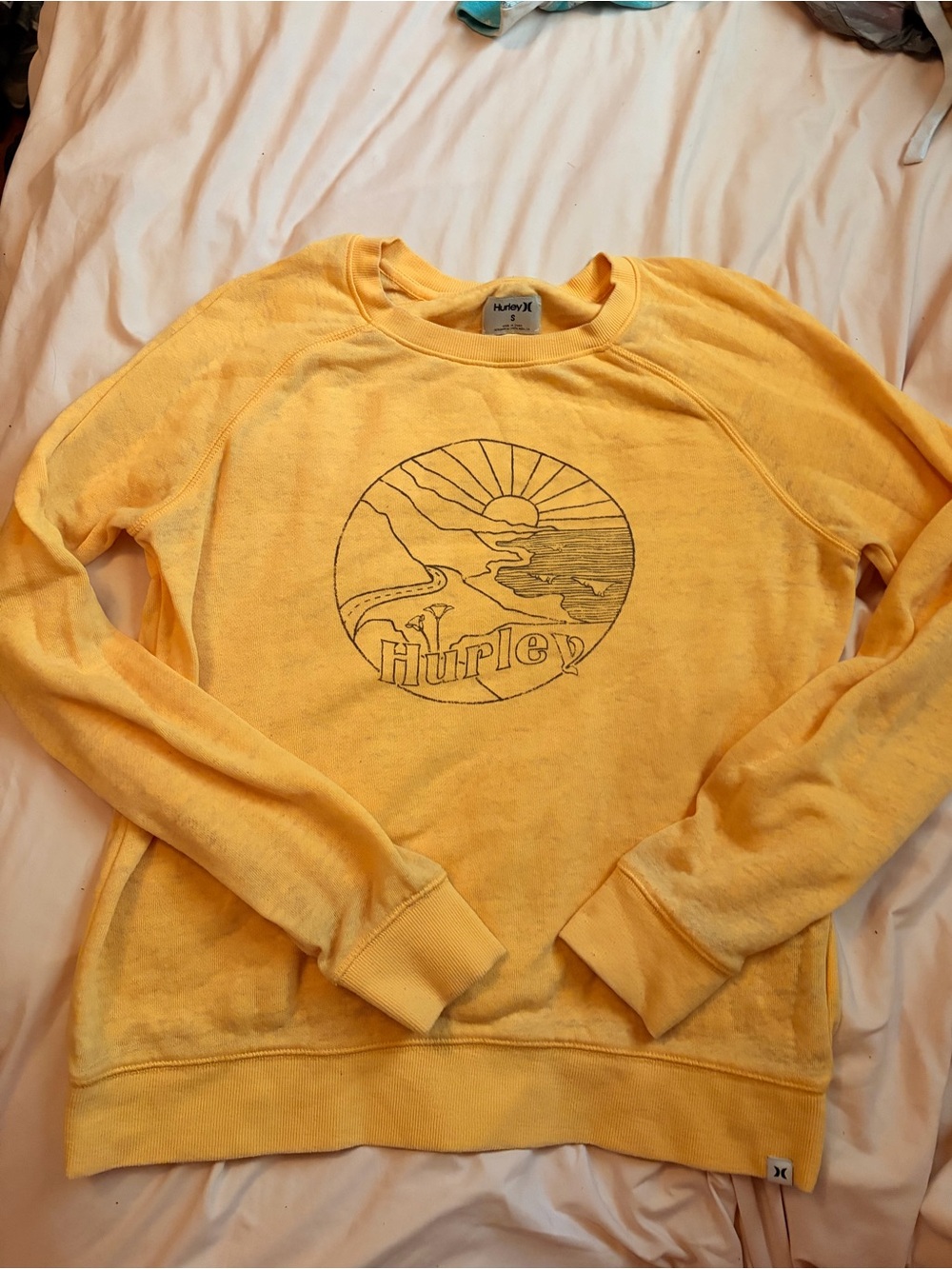 Hurley Women's Sun Graphic Yellow Crewneck Sweater
